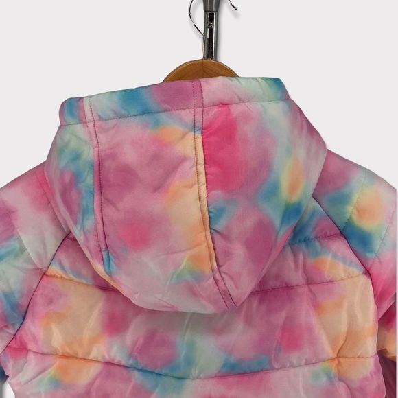 Rothschild Girls Pastel Rainbow Tie Dye Hooded Puffer Coat with Pockets - Picture 6 of 13